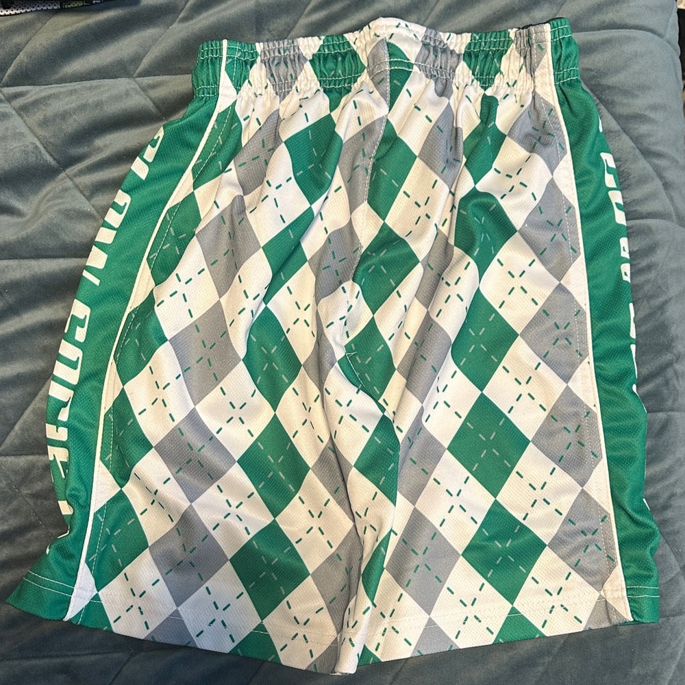 Green and White Kids Argyle Shorts